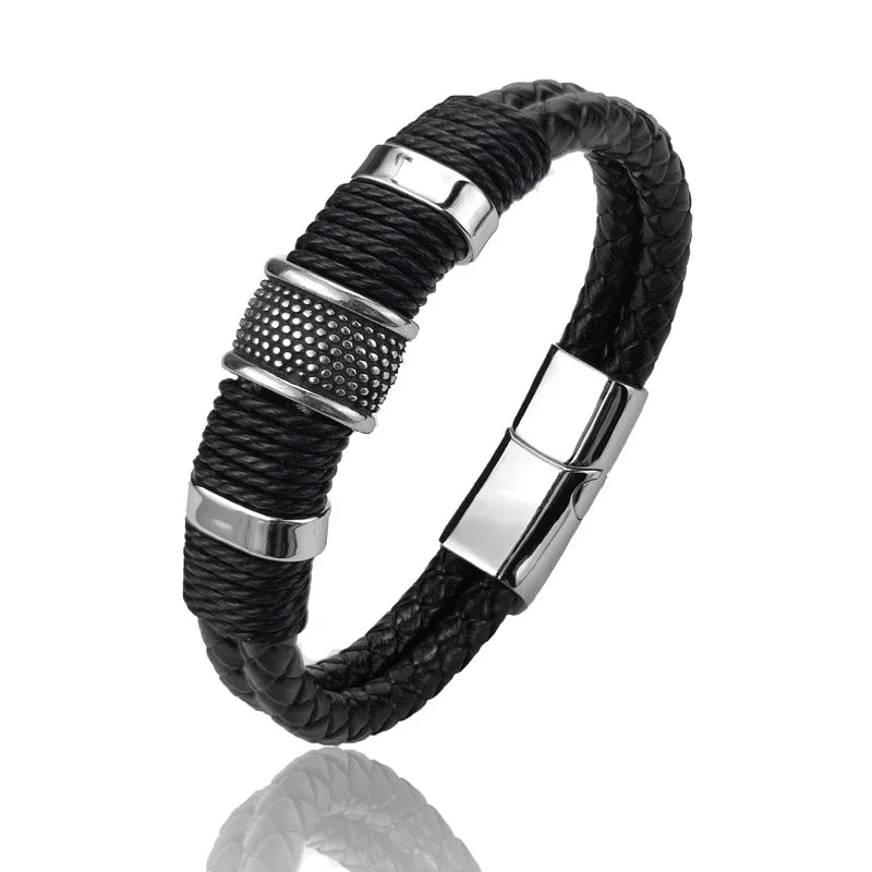 Variant image for Men's Leather Bracelet Brown Stainless Steel | Classic Elegance-12