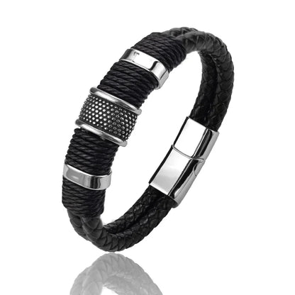 Variant image for Men's Leather Bracelet Brown Stainless Steel | Classic Elegance-12