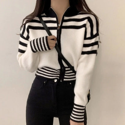 Striped Zip-Up Cardigan | Carlotta