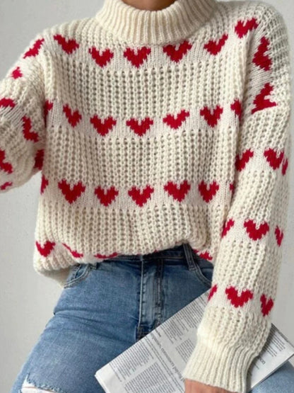 Women Heart Pattern Knit Sweater | Jamie