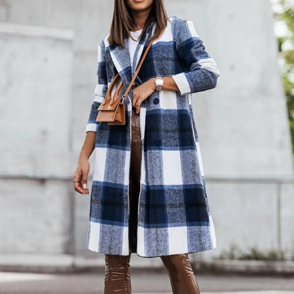Women Longline Plaid Button Coat | Gisselle