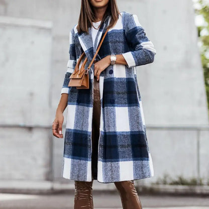 Women Longline Plaid Button Coat | Gisselle