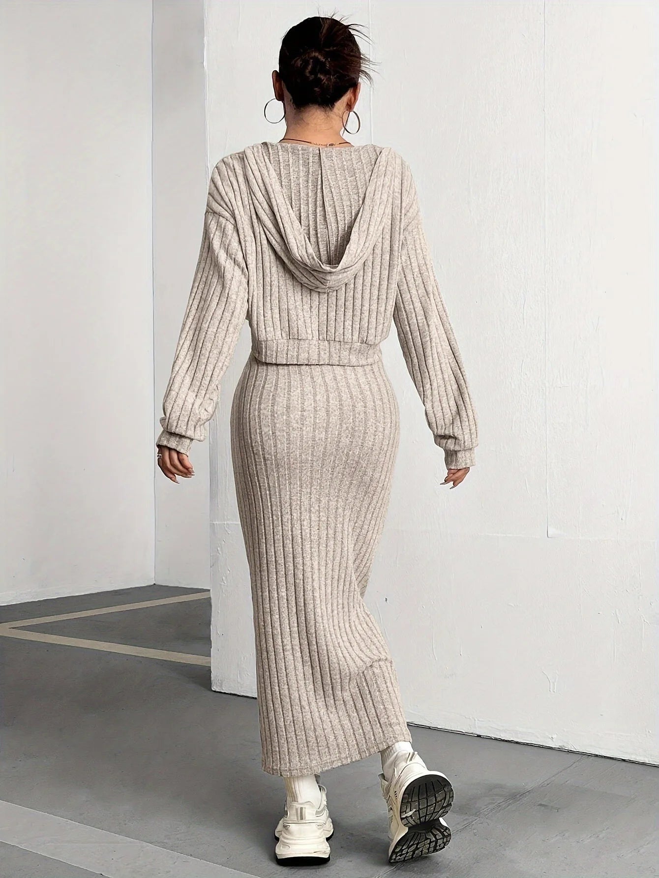 Ribbed Knit Hoodie Skirt Set | Rubina