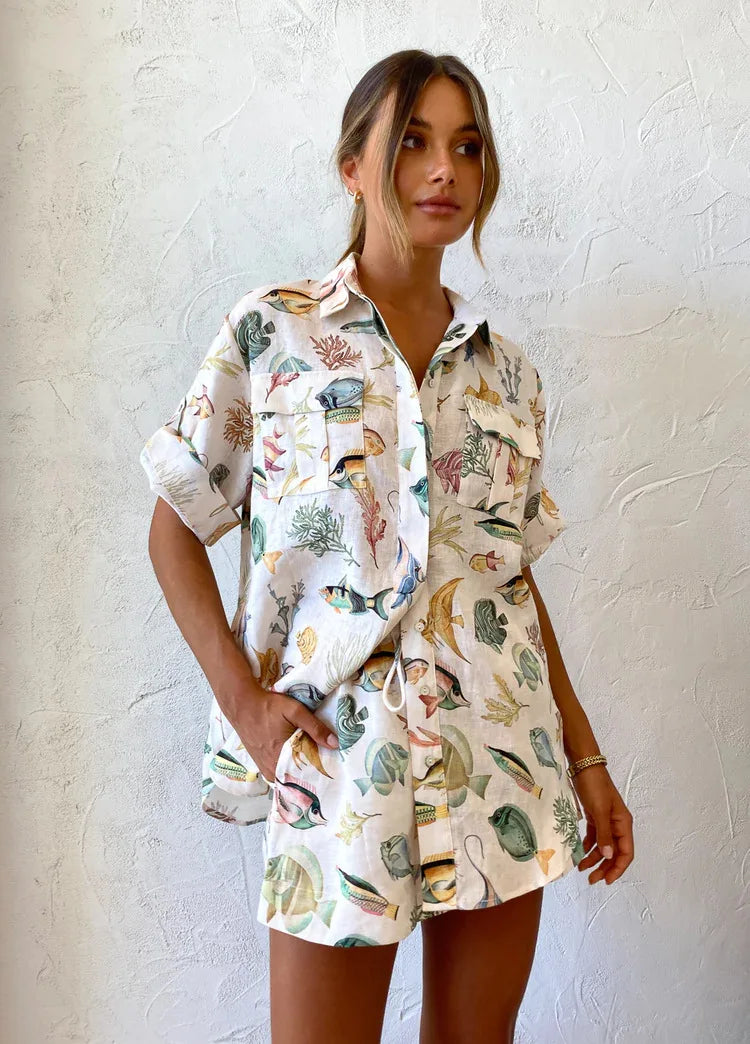 Tropical Embroidered Shirt & Shorts Set | Alysia