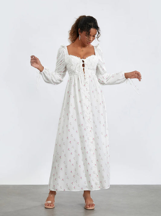 Women Floral Lace-Up Maxi Dress | Margaux