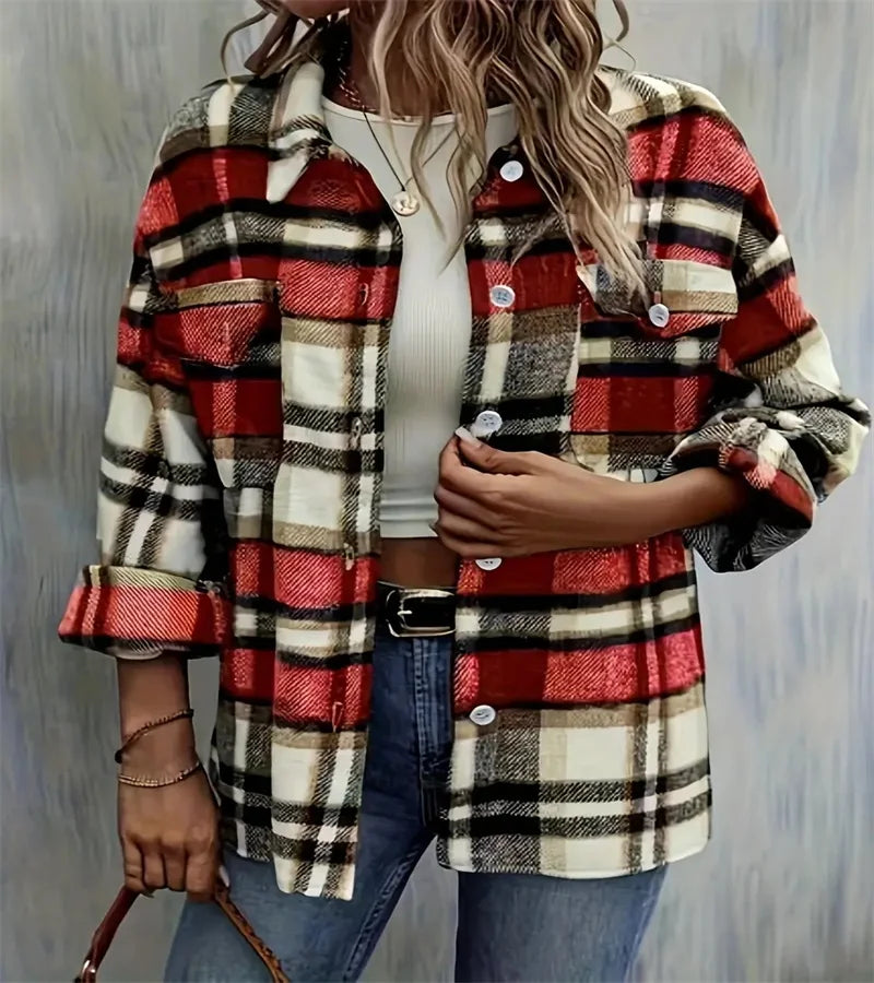 Women Plaid Button-Up Shirt Jacket | Emika