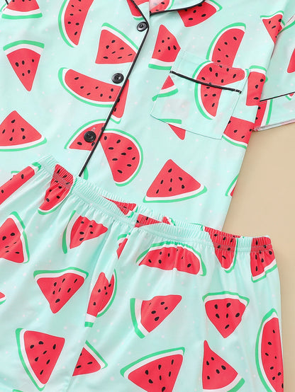 Watermelon Print Short Sleeve Pajama Set | Annetta