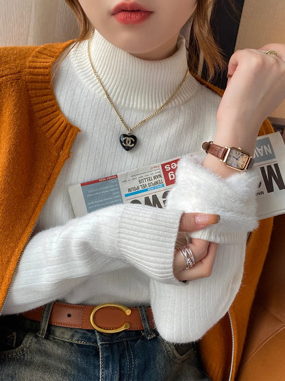 High-Neck Ribbed Sweater with Fur Trim | Edithmae