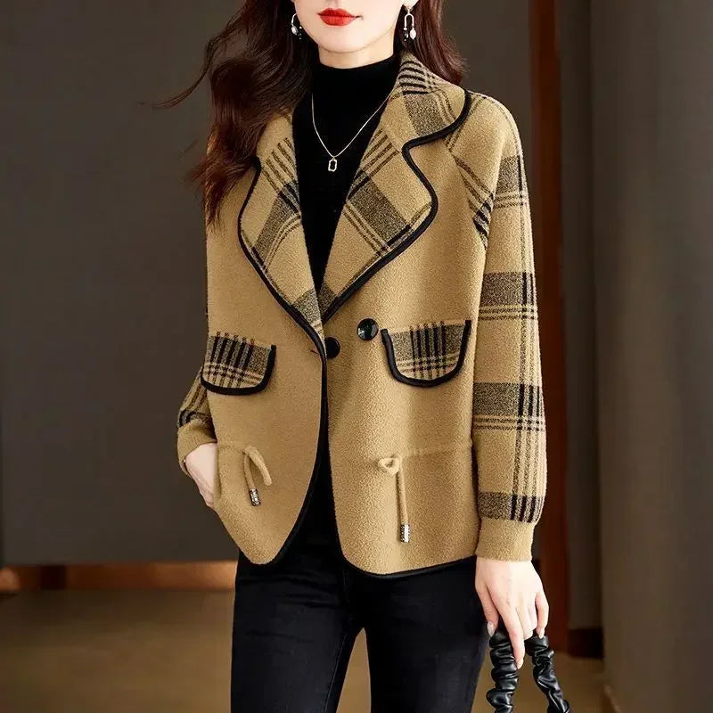 Women Oversized Blazer Green Plaid Wool Blend | Elegant Chic-3