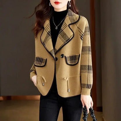 Women Oversized Blazer Green Plaid Wool Blend | Elegant Chic-3