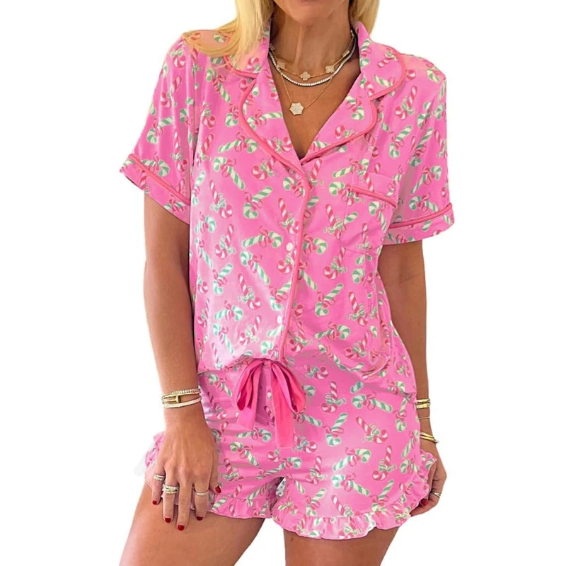 Candy Cane Print Pajama Set | Lahoma