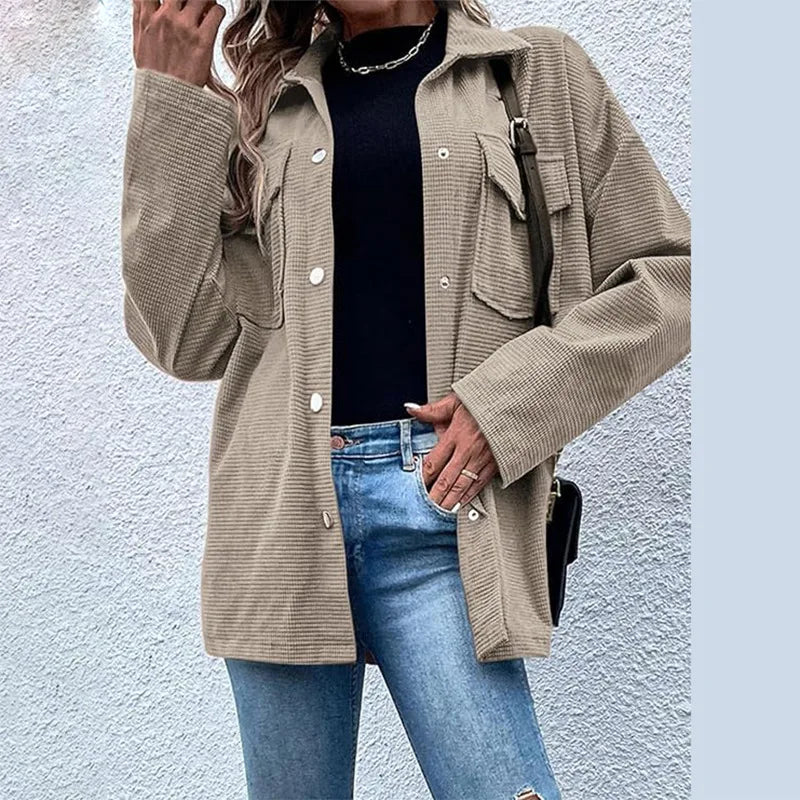 Women Textured Button-Up Overshirt Jacket | Jazleah