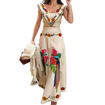 Embroidered Parrot Maxi Dress | Desiree
