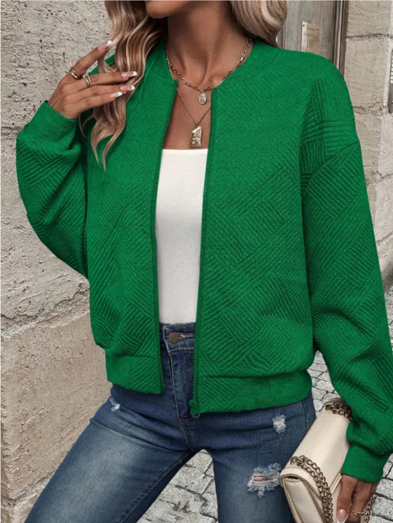 Women Textured Zip-Free Bomber Jacket | Fayana