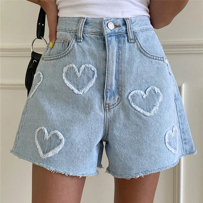 Heart Embroidered Denim Shorts | Belinda