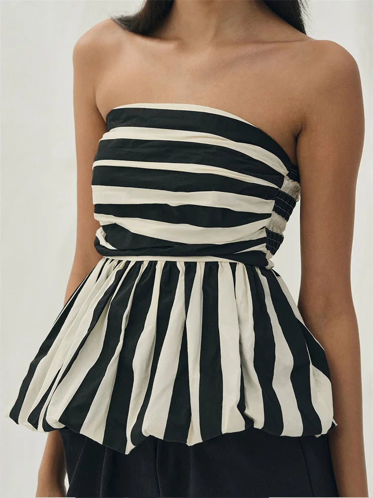 Strapless Striped Peplum Top | Hortencia