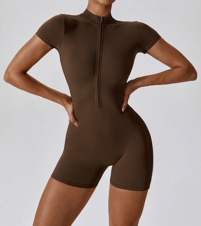 Women Short Sleeve Black Jumpsuit Nylon Spandex | Ava-6