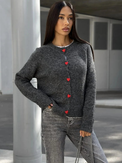 Women Heart Button Knitted Cardigan | Edwina