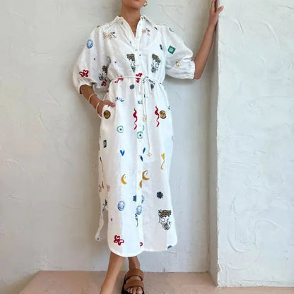Embroidered Button-Down Shirt Dress | Isla
