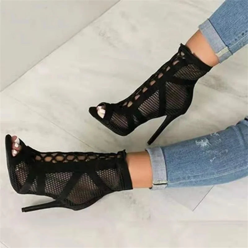 Lace-Up Mesh Stiletto Heels | Paloma