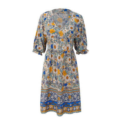 Women Boho Floral V-Neck Mini Dress | Elira