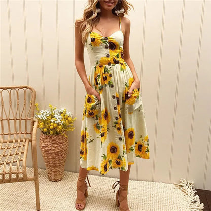 Sunflower Buttoned Midi Dress | Josefina