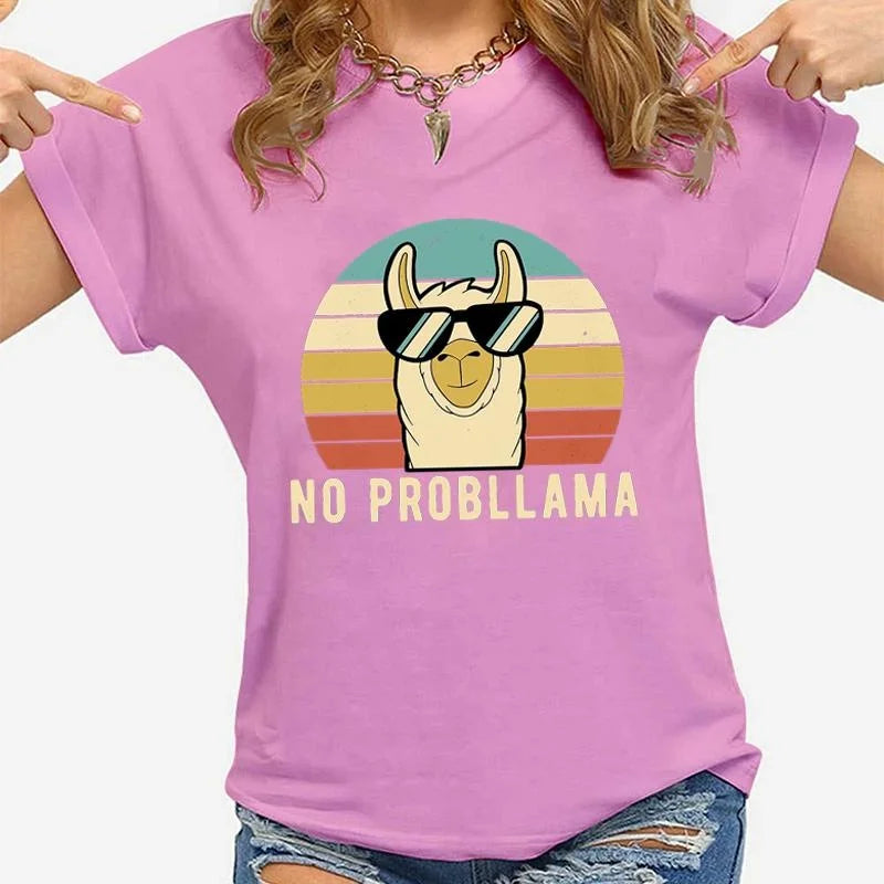 Variant image for Women Graphic T-Shirt Black Modal | Llama Lover-12