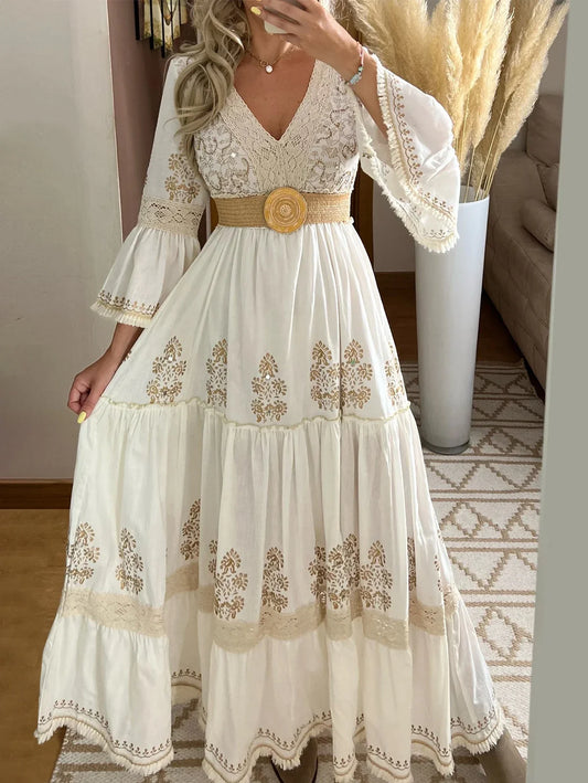 Women Boho Embroidered Maxi Dress | Cheska