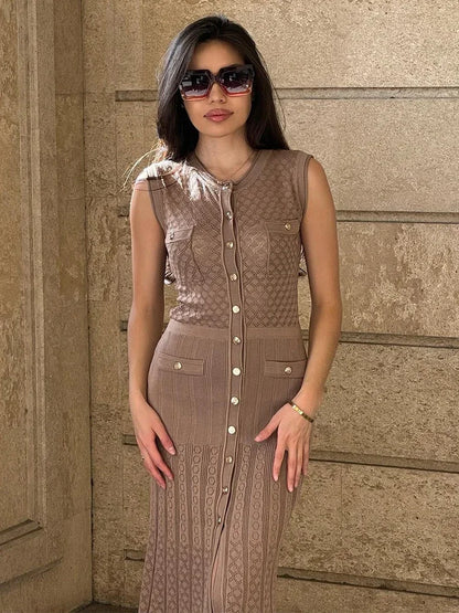 Women Button-Front Knit Midi Dress | Zoey