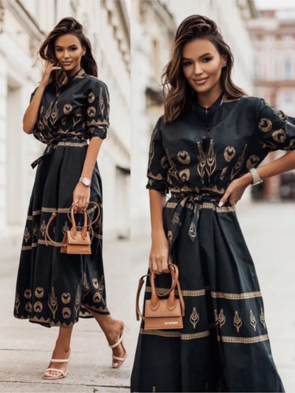 Women Bohemian Print Midi Dress | Teresa