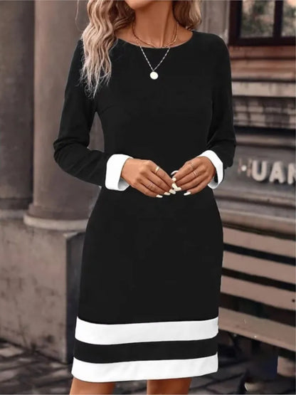 Elegant Contrast Cuff Dress | Xaveria