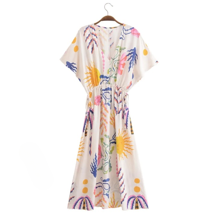 Palm Print Batwing Sleeve Maxi Dress | Natasha