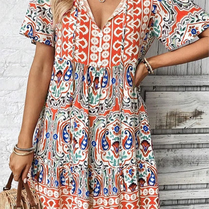 Boho Printed Summer Mini Dress | Athena