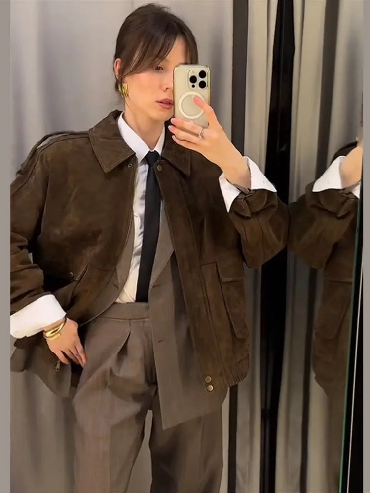 Women Jacket Brown Suede | Chic Style-2