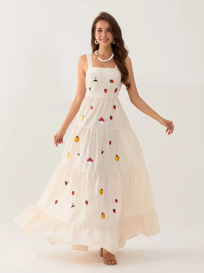 Embroidered Tiered Maxi Dress | Malia