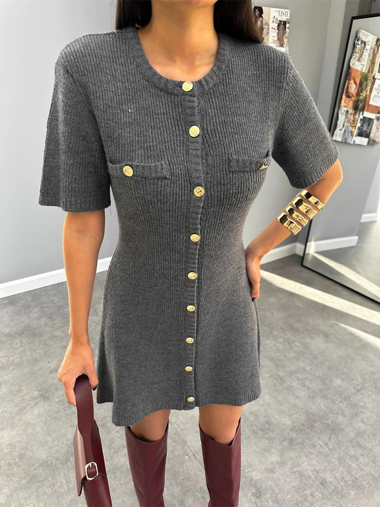 Knit Button-Up Dress | Elora