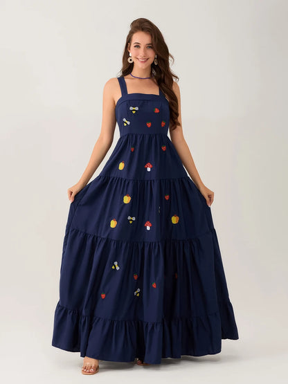 Embroidered Tiered Maxi Dress | Malia
