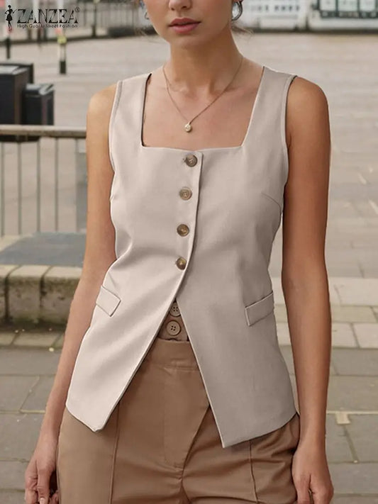 Women Classic Buttoned Waistcoat Top | Cassandra