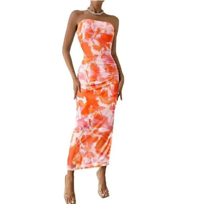 Strapless Floral Bodycon Maxi Dress | Celine