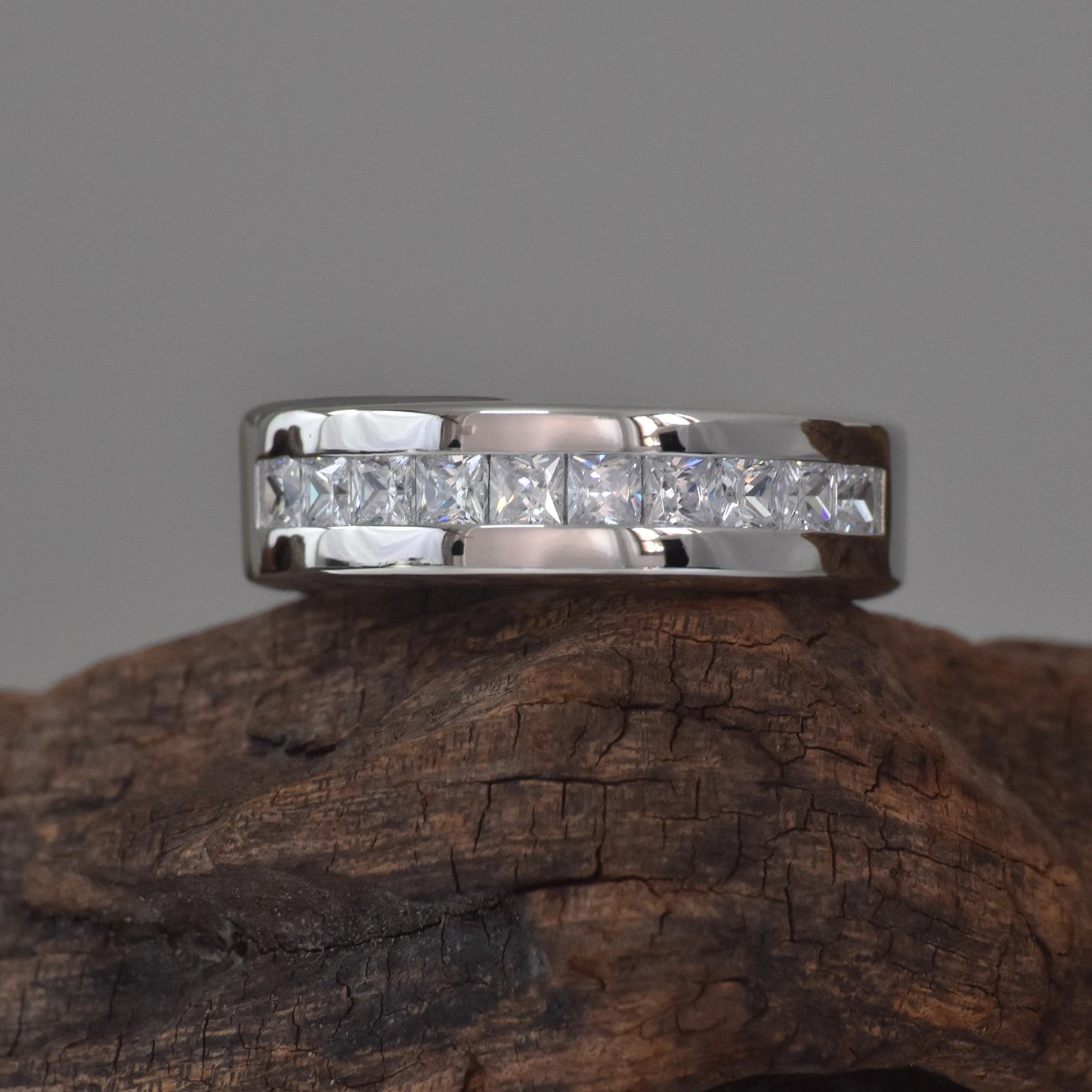 Men's Wedding Band Silver Moissanite | Elegant Design-5