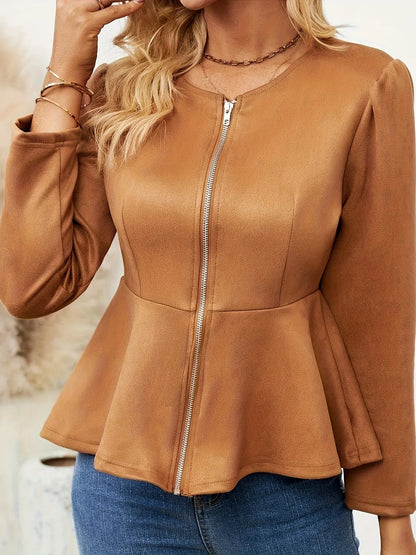 Fitted Zip Peplum Jacket | Evelina
