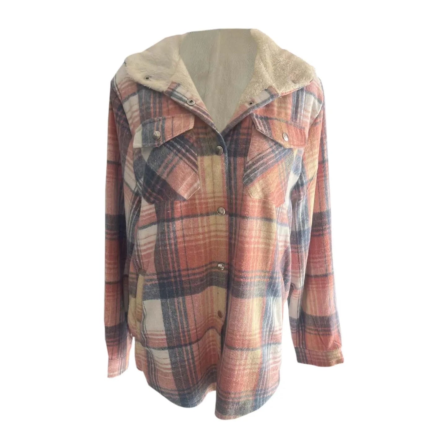 Women Sherpa-Lined Plaid Button Jacket | Hyacinth
