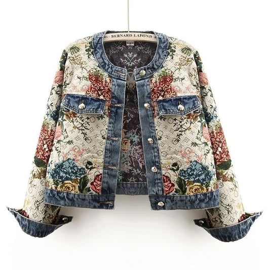 Women Denim Jacket Blue Jacquard | Elegant Style-1