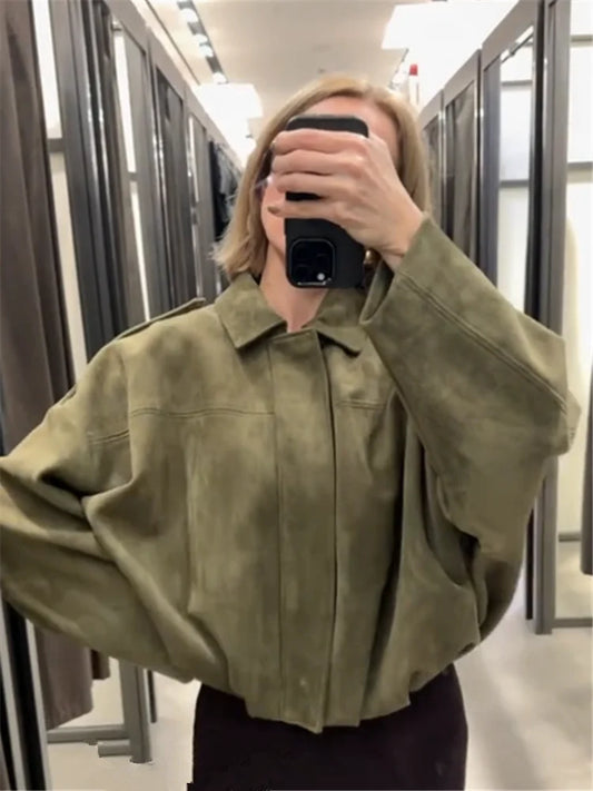 Women Casual Jacket Green Cotton | Sophia-1