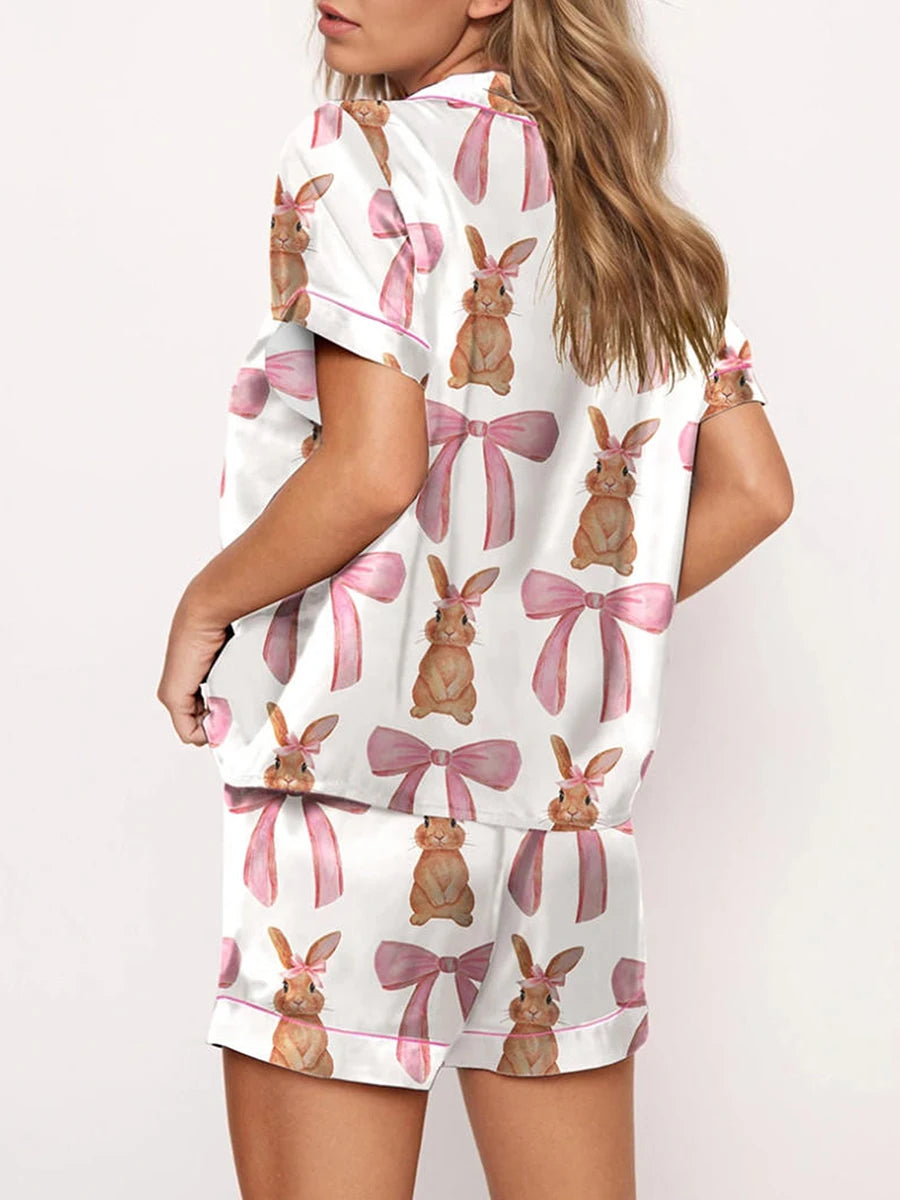 Bow Bunny Print Pajama Set | Margaretha