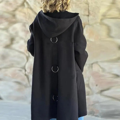 Women Wool Coat Grey Hooded Mid Length | Elegant Style-4