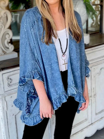 Women Denim Jacket Blue Cotton | Vintage Charm-2
