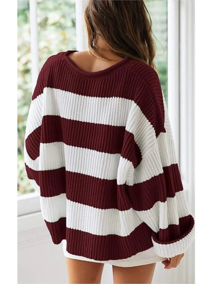 Women Striped Oversized Knit Sweater | Sapphira