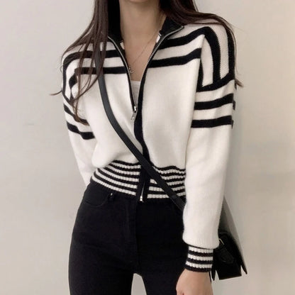 Striped Zip-Up Cardigan | Carlotta