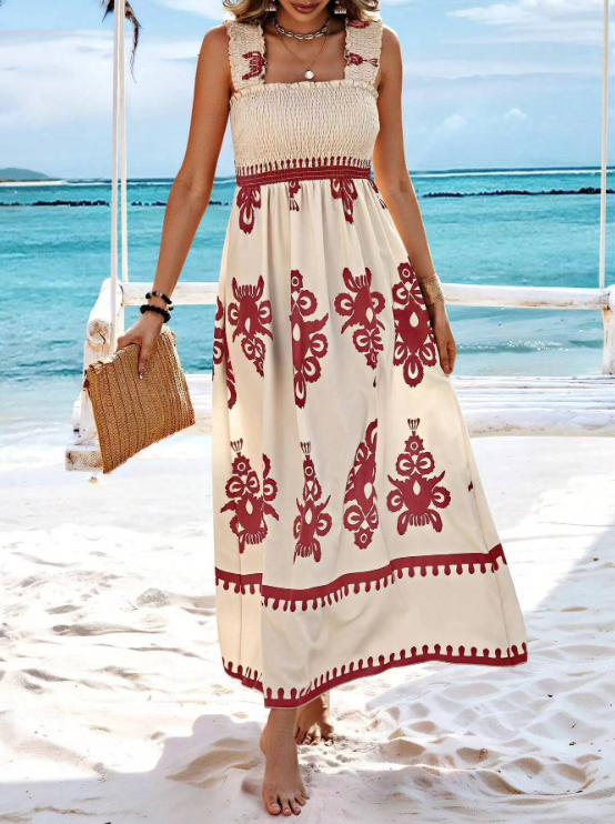 Boho Print Smocked Maxi Dress | Ciara